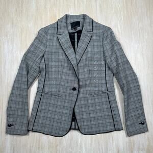 Banana Republic Gray Plaid One Button Blazer Jacket Tailored Stretch Lined 6